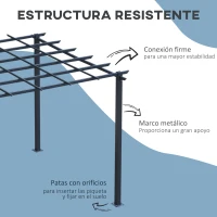Outsunny Pérgola para Jardín Soporte para Enredaderas 3x3x2,3m Pérgola de Flores de Hierro Pérgola para Enredaderas Color Negro(m-4)