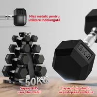 SPORTNOW Set Gantere Hexagonale cu Suport pentru Economisirea Spațiului, de la 2 kg la 10 kg, Negru(m-6)