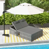 Outsunny 2 Seater Rattan Day Bed w/ Fire Retardant Cushions Grey(m-10)