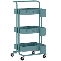 HOMCOM Carrinho de Cozinha Carrinho de Armazenamento com 4 Ganchos 3 Cestas Removíveis 3 Caixas Suspensas 42x38x86,5cm Preto