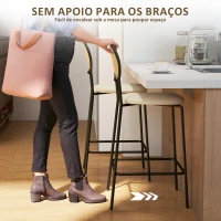 HOMCOM Conjunto de 2 Bancos de Bar Bancos Altos de Cozinha com Encosto em Vime Assento em PU Estrutura de Aço 45x50x97 cm Creme(m-7)