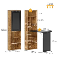 HOMCOM Bureau d'ordinateur pliable avec bibliothèque, poste de travail, tableau noir et étagère réglable, 98x51x153cm, marron(m-3)