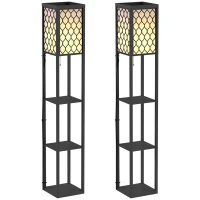 HOMCOM Three-Shelf Standing Lamps Set of 2 - Black(m-1)