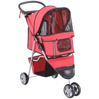 PawHut Carrito para Perros Pequeños con Cesta de Almacenaje Ventanas de Malla y 2 Ruedas Universales 75x45x97 cm Rojo(m-1)