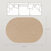 HOMCOM Tapete Oval para Sala de Estar 170x120 cm Tapete Lavável à Máquina Tecido à Mão Estilo Rústico Bege(m-3)