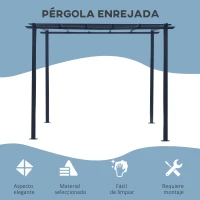 Outsunny Pérgola para Jardín Soporte para Enredaderas 3x3x2,3m Pérgola de Flores de Hierro Pérgola para Enredaderas Color Negro(m-6)