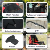 PawHut Hundewagen, Faltbarer Hundebuggy für große Hunde, Haustierwagen mit 4 Rädern, Sicherheitsleinen, Bremsen, Schwarz(m-7)