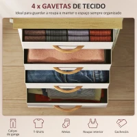 HOMCOM Cómoda Alta de Tecido com 4 Gavetas 4 Bolsos Laterais 2 Ganchos e Estrutura de Aço 45x30x94,5 cm Bege(m-4)