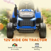 AIYAPLAY 12V Ride on Tractor and Trailer with Remote Control, Music, Shifter, Start-Up Sound, for Kids Ages 3-8 Years, Blue(m-4)