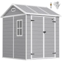 Outsunny 6 x 6ft Garden Shed with Floor, Window, Lockable Doors and Vents, Wood Effect Resin Tool Shed for Outdoor Patio, Grey(m-10)