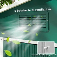 Outsunny Casetta da Giardino 3.6m² in Lamiera di Acciaio con 2 Porte Scorrevoli e 4 Prese d'Aria, 236x174x190 cm, Verde(m-6)