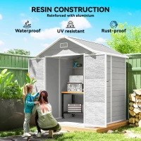 Outsunny 6 x 5ft Garden Shed, Plastic Shed with Floor, Window, Lockable Doors and Vents, Wood Effect Resin Tool Shed for Outdoor Patio, Light Grey(m-5)