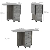 HOMCOM Mesa Plegable de Comedor con Ruedas Alas Abatibles 2 Cajones y Armario Hasta 6 Personas 120x60x76,5 cm Gris(m-3)