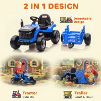 AIYAPLAY 12V Ride on Tractor and Trailer with Remote Control, Music, Shifter, Start-Up Sound, for Kids Ages 3-8 Years, Blue(m-5)
