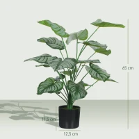 HOMCOM Conjunto de 2 Plantas Artificiais Decorativas 65 cm Plantas Artificiais com Vaso e Folhas para Interior Verde(m-3)