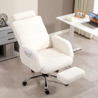 HOMCOM Cadeira de Escritório com Apoio para Pés Estofada em Borreguito e Encosto Reclinável  67x74x107-115 cm Creme(m-2)
