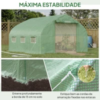 Outsunny Estufa Tipo Túnel 347x300x200 cm Estufa de Jardim com Porta Enrolável 6 Janelas Cobertura PE 140g/m²  Verde(m-7)