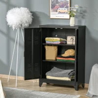 HOMCOM Armoire de Rangement métal Garde-robe Caisson de dossier Armoire Bureau sur pied Style Industriel - 2 étagères - Noir(m-11)