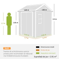 Outsunny Șopron de Grădină pentru Depozitare Unelte cu Pardosea, Două Uși și Încuietoare, 181x181x220 cm, Gri(m-3)