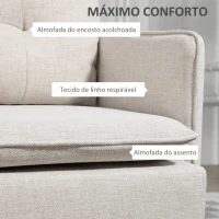 HOMCOM Sofá de 2 Lugares Moderno Estofado em Poliéster com 4 Almofadas Apoio para os Braços e Pés de Aço 139x68x80 cm Creme(m-4)