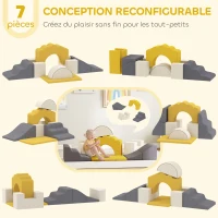 AIYAPLAY Parcours motricité bébé blocs mousse éducatifs modulable 7 pièces avec housse lavable en velours sécurité renforcé jaune(m-4)
