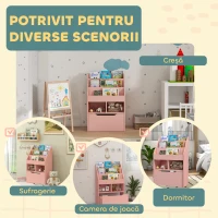 HOMCOM Bibliotecă pentru Copii cu Rafturi, Sertar și Roți, Raft pentru Jucării și Cărți, 60x29.9x90 cm, Roz(m-7)