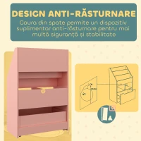 HOMCOM Bibliotecă pentru Copii cu Rafturi, Sertar și Roți, Raft pentru Jucării și Cărți, 60x29.9x90 cm, Roz(m-5)