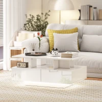 HOMCOM Mesa de Centro Moderna com LED 4 Gavetas Prateleira Aberta e Luzes LED de 16 Cores 90x55x41 cm Branco Brilhante(m-8)