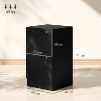 HOMCOM Archivador de oficina, mueble de almacenamiento de madera 2 cajones y cerradura, barras de suspensión ajustables, 40 x 40 x 71 cm, negro(m-3)