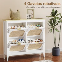 HOMCOM Sapateira Estreita com 4 Portas em Vime e Prateleiras Ajustáveis para 20 Pares de Sapatos 105x24x95,5 cm Branco(m-5)