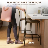 HOMCOM Conjunto de 2 Bancos de Bar Bancos Altos de Cozinha com Encosto em Vime Assento em PU Estrutura de Aço 45x50x97 cm Marrom(m-7)