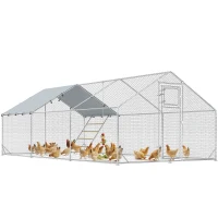 PawHut Galinheiro para Exterior 3x6 m Galinheiro de Aço Galvanizado com Comedouro Suspenso Tipo Espeto Poleiro Anti-UV Prata(m-9)