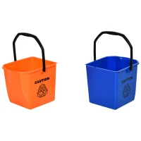 HOMCOM Cubo para Fregona Comercial Cubeta de Trapeador con Escurridor de Presión Abajo Capacidad de 26L con 4 Ruedas Silenciosas Doble Cubetas Separadas 78x45x95 cm Naranja y Azul(m-9)