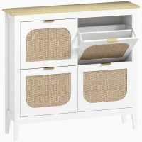 HOMCOM Sapateira Estreita com 4 Portas em Vime e Prateleiras Ajustáveis para 20 Pares de Sapatos 105x24x95,5 cm Branco(m-1)