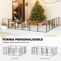 PawHut Parque para Perros de 12 Paneles 68x80 cm Corral Plegable para Perros Medianos con Puertas y Cierre Negro(m-4)