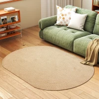 HOMCOM Tapete Oval para Sala de Estar 170x120 cm Tapete Lavável à Máquina Tecido à Mão Estilo Rústico Bege(m-8)