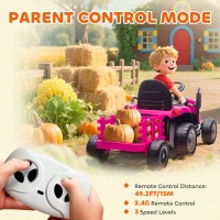 AIYAPLAY 12V Ride on Tractor and Trailer with Remote Control, Music, Shifter, Start-Up Sound, for Kids Ages 3-8 Years, Pink(m-6)