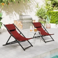 Outsunny Conjunto de 2 Tumbonas Plegables con Respaldo Regulable y Reposacabezas Acolchado 58x96,5x91,5 cm Rojo Vino(m-8)