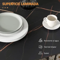 HOMCOM Mesa de Comedor Plegable con Ruedas y 2 Alas Abatibles Hasta 6 Personas Acabado Mármol 120x80x73 cm Negro(m-5)