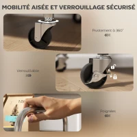 HOMCOM Desserte cuisine, chariot de service à 4 niveaux en acier inoxydable 201 avec poignées, roues, 60 x 35 x 100 cm, argenté(m-6)