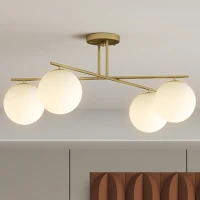 HOMCOM Plafonnier lustre moderne à 4 lumières avec culot E14, montage semi-affleurant, doré et crème(m-11)