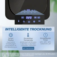 HOMCOM Wäschetrockner mit UV-Desinfektion, kompakte Bauweise, 4 kg Kapazität, Edelstahl, Schwarz(m-4)