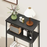 HOMCOM Mobile Consolle a 3 Ripiani con Struttura in Metallo e Legno, 55x30x81 cm, Nero(m-7)