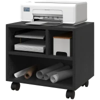 HOMCOM Móvel para Impressora com Rodas Suporte para Impressora com Compartimentos Abertos para Escritório Estúdio 40x30x36 cm Preto(m-11)