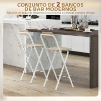 HOMCOM Conjunto de 2 Bancos de Bar Dobráveis Bancos Altos de Cozinha com Encosto Apoio para os Pés 37x45x87 cm Madeira(m-5)