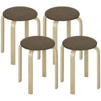 HOMCOM Juego de 4 Taburetes Redondos de Madera Apilables con Asiento Acolchado para Cocina Comedor Dormitorio Marrón(m-10)
