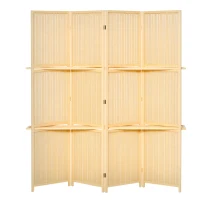HOMCOM Biombo de 4 Painéis de Bambu Separador de Ambientes Dobrável com 2 Prateleiras Removíveis para Dormitório 180x180 cm Madeira(m-10)