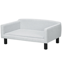 PawHut Canapé pour Chiens Taille Moyenne et Petite Velours avec Coussin, Accoudoirs et Dossier, 82x54x36 cm, Gris Clair