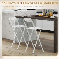 HOMCOM Conjunto de 2 Bancos de Bar Dobráveis Bancos Altos de Cozinha com Encosto Apoio para os Pés 37x45x87 cm Branco(m-5)