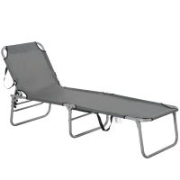 Outsunny Bain de soleil transat pliable dossier réglable multipositions pochette rangement intégrée acier époxy oxford gris(m-10)